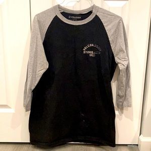 Mens Volcom Black/Gray 3/4 Long sleeve Baseball T SZ L